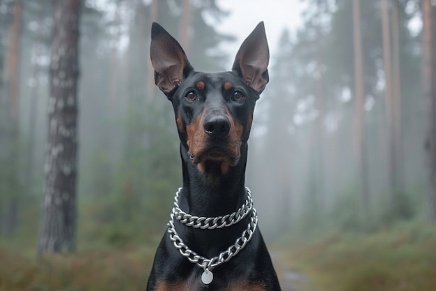 Portrait of adorable doberman dog