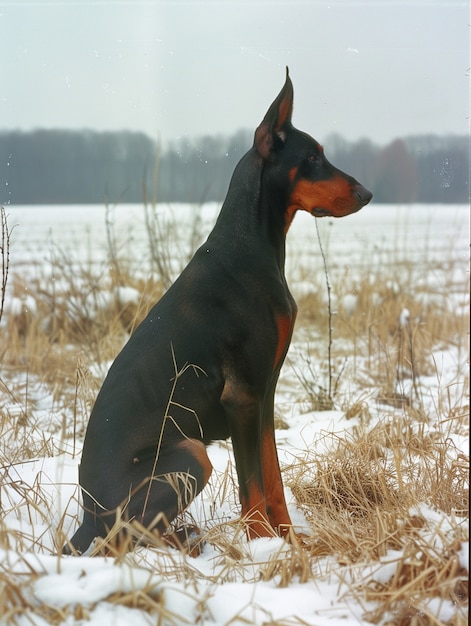 Free Photo portrait of adorable doberman dog