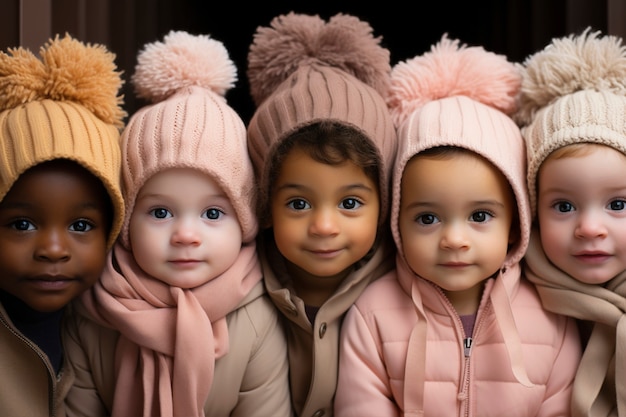 Portrait of adorable newborn babies from different ethnicities