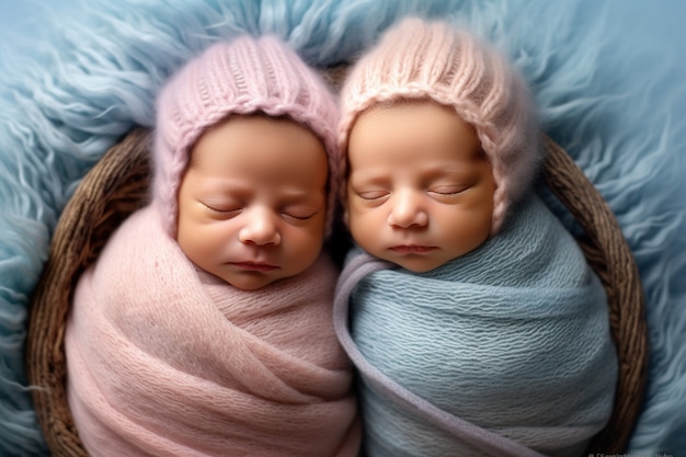 Free photo portrait of adorable newborn babies sleeping