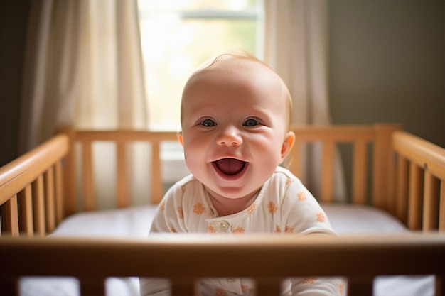 Free photo portrait of adorable newborn baby in crib