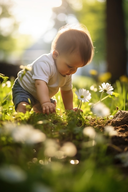 Free Photo portrait of adorable newborn baby in the field