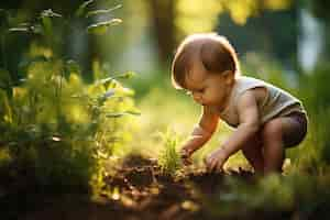 Free photo portrait of adorable newborn baby in the field