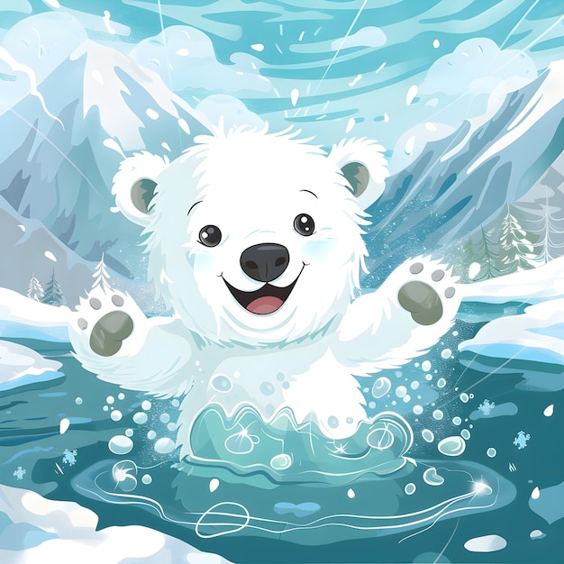 Free photo portrait of adorable white polar bear with snow