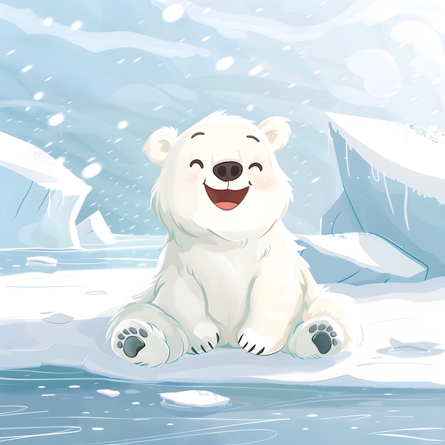 Free Photo portrait of adorable white polar bear with snow