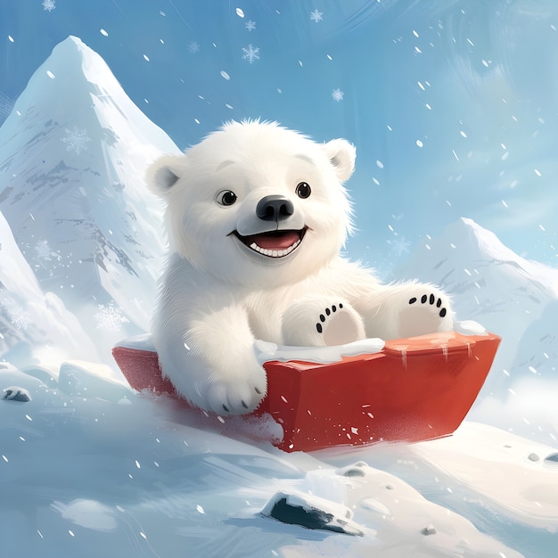 Free Photo portrait of adorable white polar bear with snow