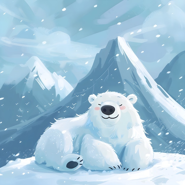 Free Photo portrait of adorable white polar bear with snow