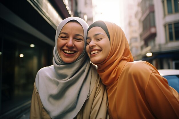 Portrait of adult affectionate mother and daughter