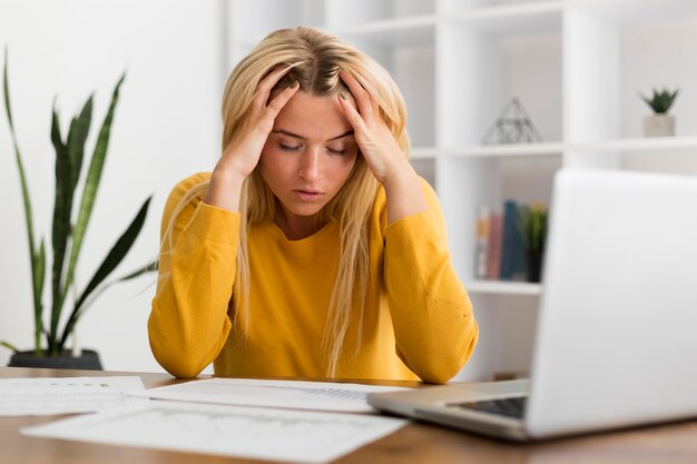 Portrait of adult woman tired of work