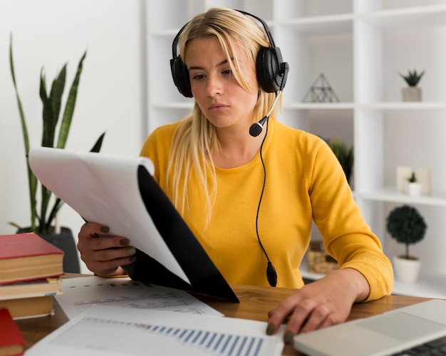 Portrait of adult woman working from home