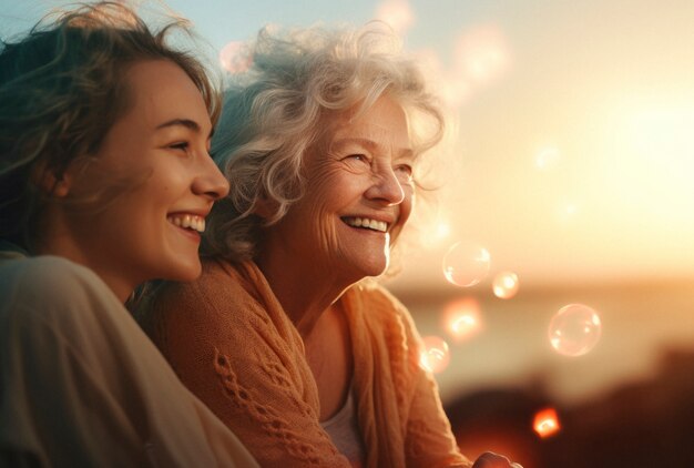 Portrait of affectionate adult mother and daughter