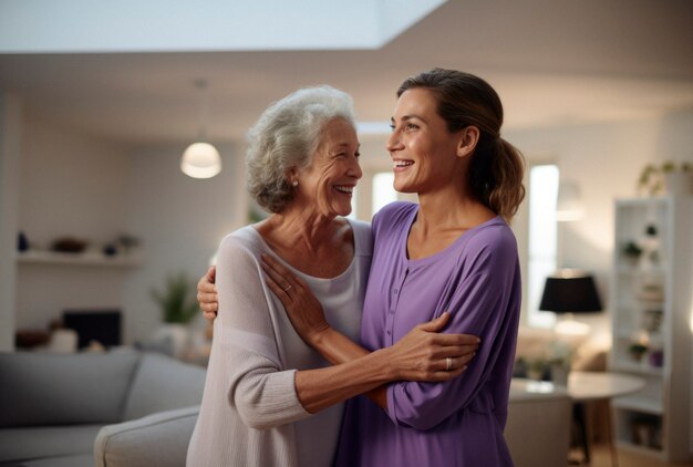 Portrait of affectionate adult mother and daughter