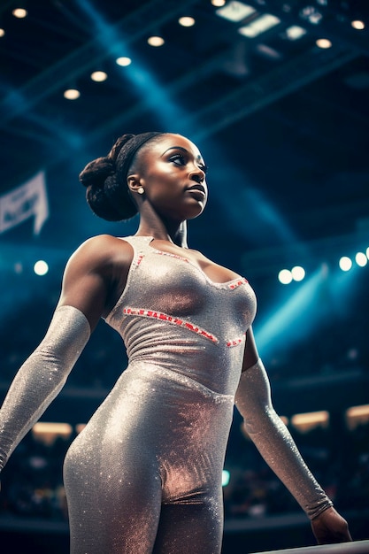 Portrait of afro-american gymnast getting ready for competition