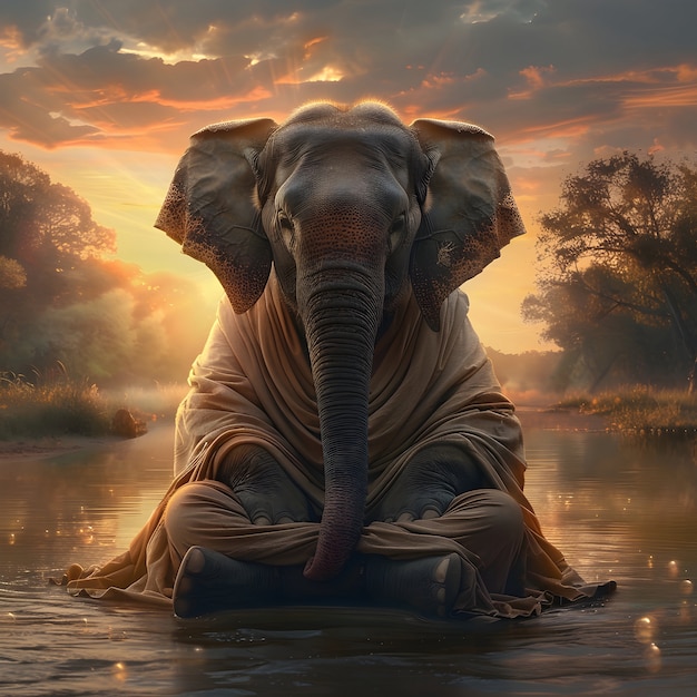 Free Photo portrait of animal meditating and practicing mindfulness in digital art style