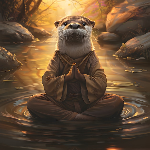 Free Photo portrait of animal meditating and practicing mindfulness in digital art style