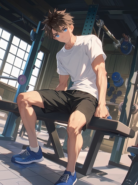 Portrait of anime character doing fitness and exercising