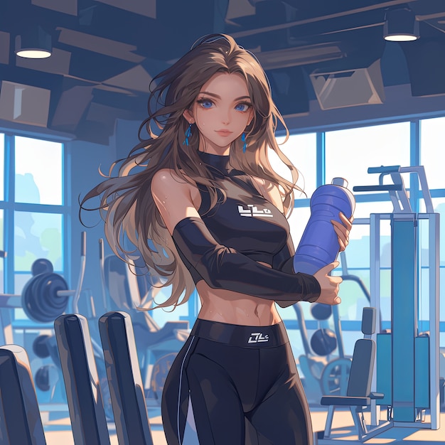 Portrait of anime character doing fitness and exercising