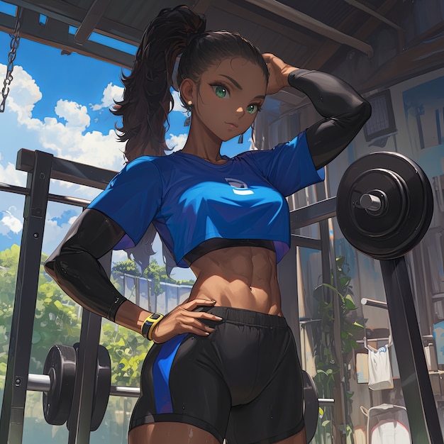 Portrait of anime character doing fitness and exercising