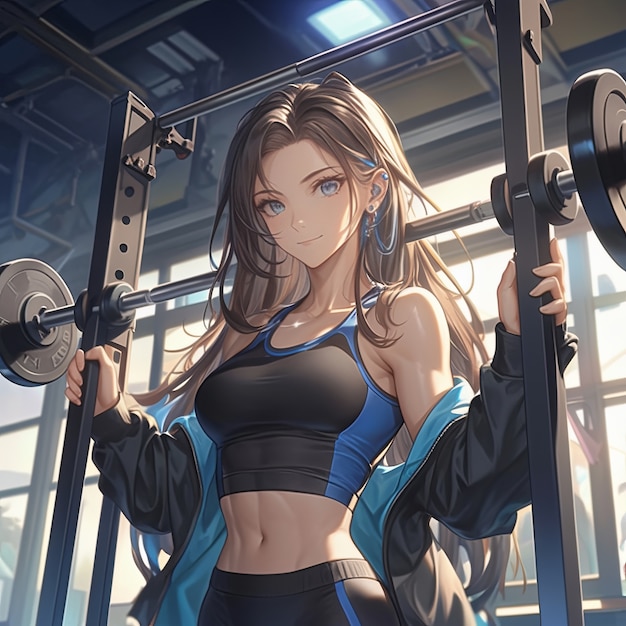 Portrait of anime character doing fitness and exercising