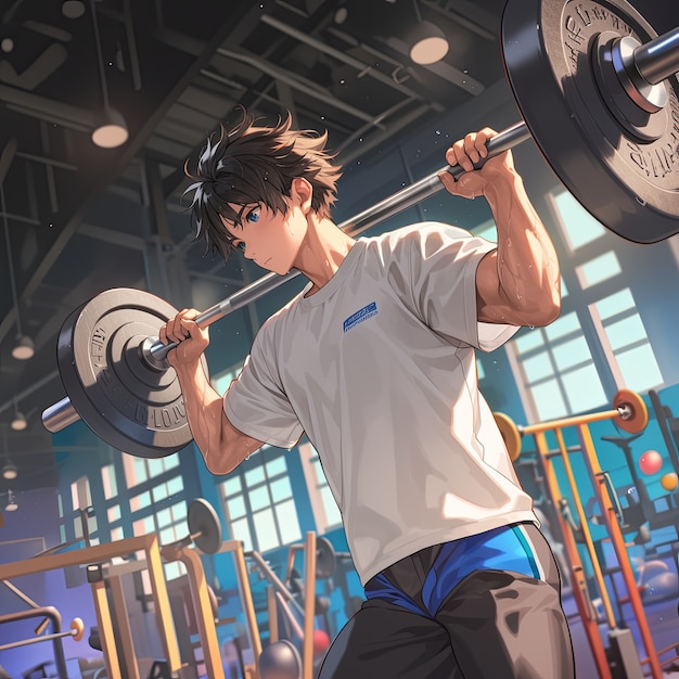 Portrait of anime character doing fitness and exercising