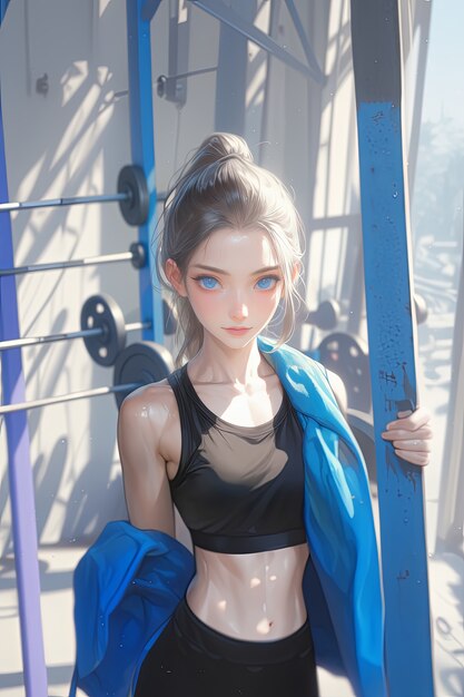 Portrait of anime character doing fitness and exercising