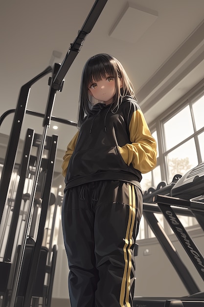 Portrait of anime character doing fitness and exercising