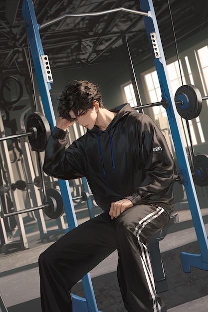 Portrait of anime character doing fitness and exercising