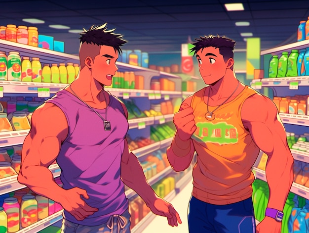 Portrait of anime character shopping in cartoon style