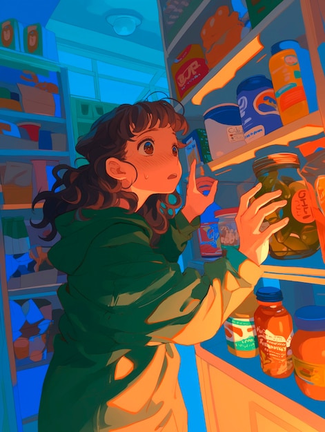 Free photo portrait of anime character shopping in cartoon style