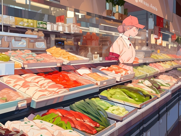 Free photo portrait of anime character shopping in cartoon style