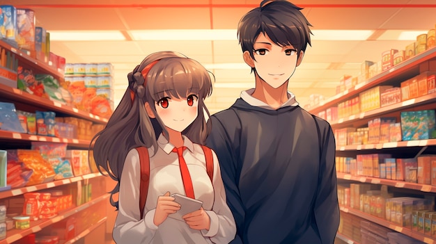 Portrait of anime character shopping in cartoon style