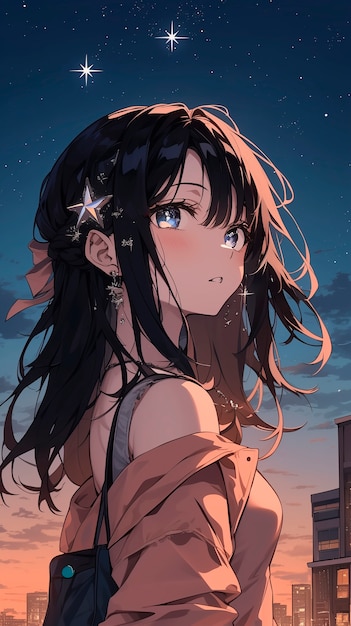 Free Photo portrait of anime character with stars