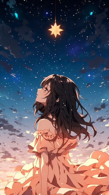 Free photo portrait of anime character with stars