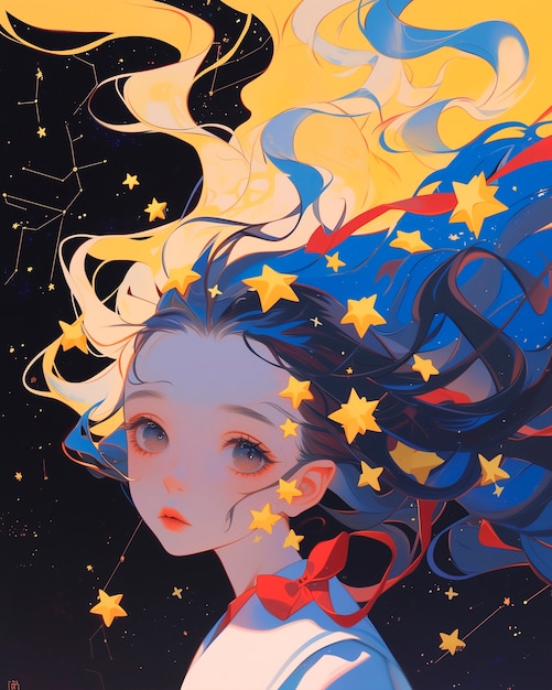 Free Photo portrait of anime character with stars