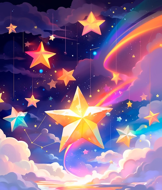 Free photo portrait of anime character with stars