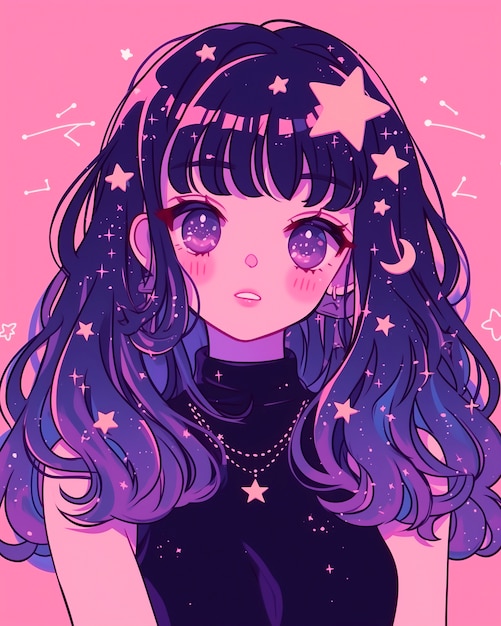 Free photo portrait of anime character with stars