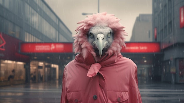 Free Photo portrait of anthropomorphic bird dressed in human clothes