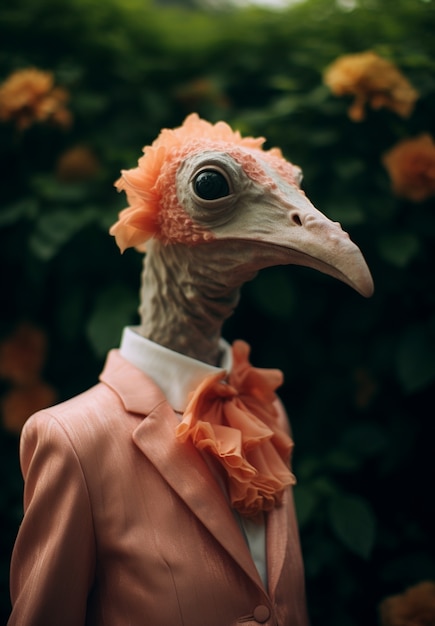 Free Photo portrait of anthropomorphic bird dressed in human clothes