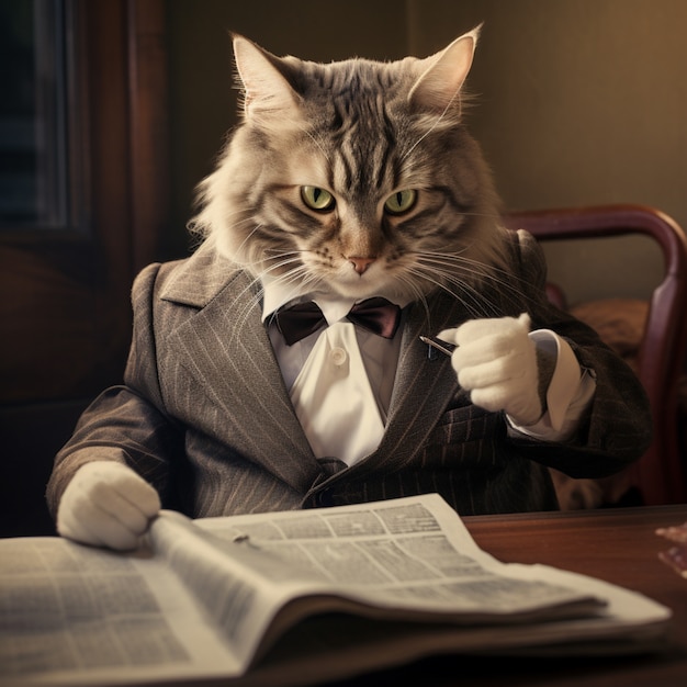 Free photo portrait of anthropomorphic cat dressed in human clothes