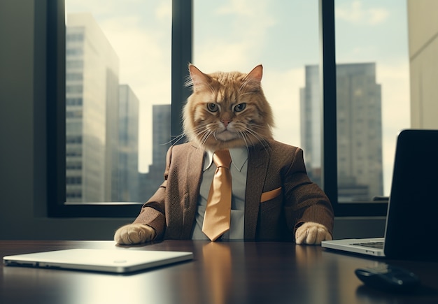 Free photo portrait of anthropomorphic cat dressed in human clothes