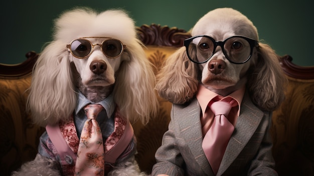 Free photo portrait of anthropomorphic dogs dressed in human clothes