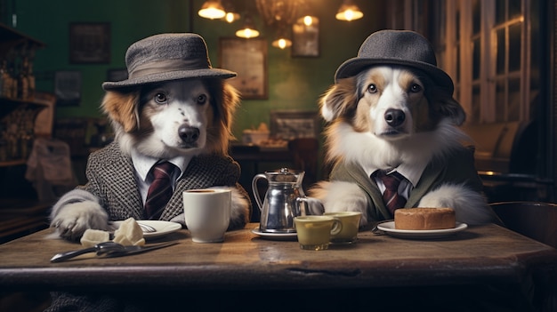 Free Photo portrait of anthropomorphic dogs dressed in human clothes