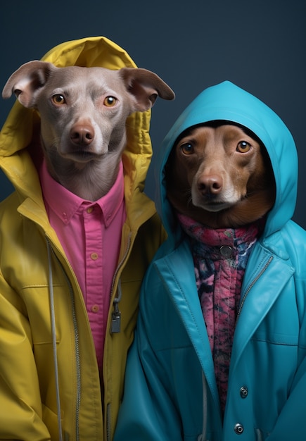 Free photo portrait of anthropomorphic dogs dressed in human clothes