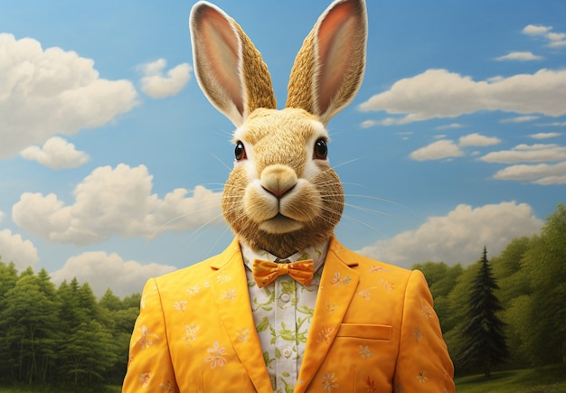 Free photo portrait of anthropomorphic rabbit dressed in human clothes