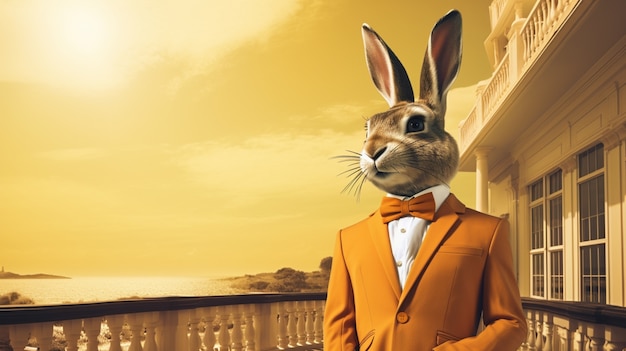 Free Photo portrait of anthropomorphic rabbit dressed in human clothes