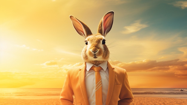 Free Photo portrait of anthropomorphic rabbit dressed in human clothes