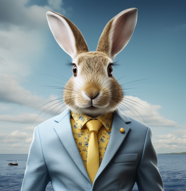 Free photo portrait of anthropomorphic rabbit dressed in human clothes