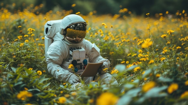 Free photo portrait of astronaut in space suit doing common activity outdoors