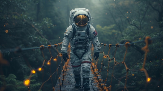 Free photo portrait of astronaut in space suit doing common activity outdoors