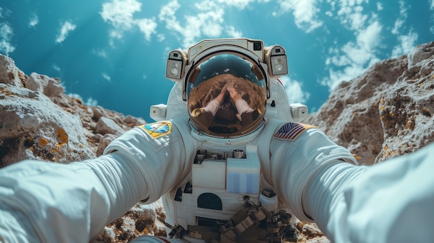 Free Photo portrait of astronaut in space suit doing common activity outdoors